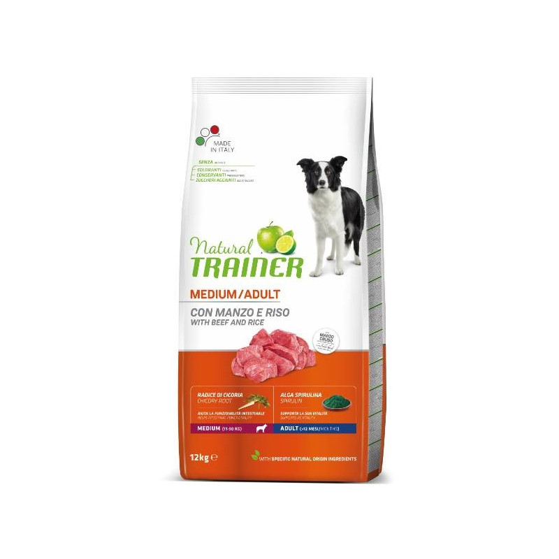 NATURAL TRAINER dog medium adult manzo e riso 12 KG Vendita Online